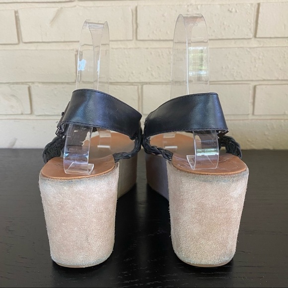 Ecote Black Woven Suede Platform Wedge Sandals - Picture 4 of 6